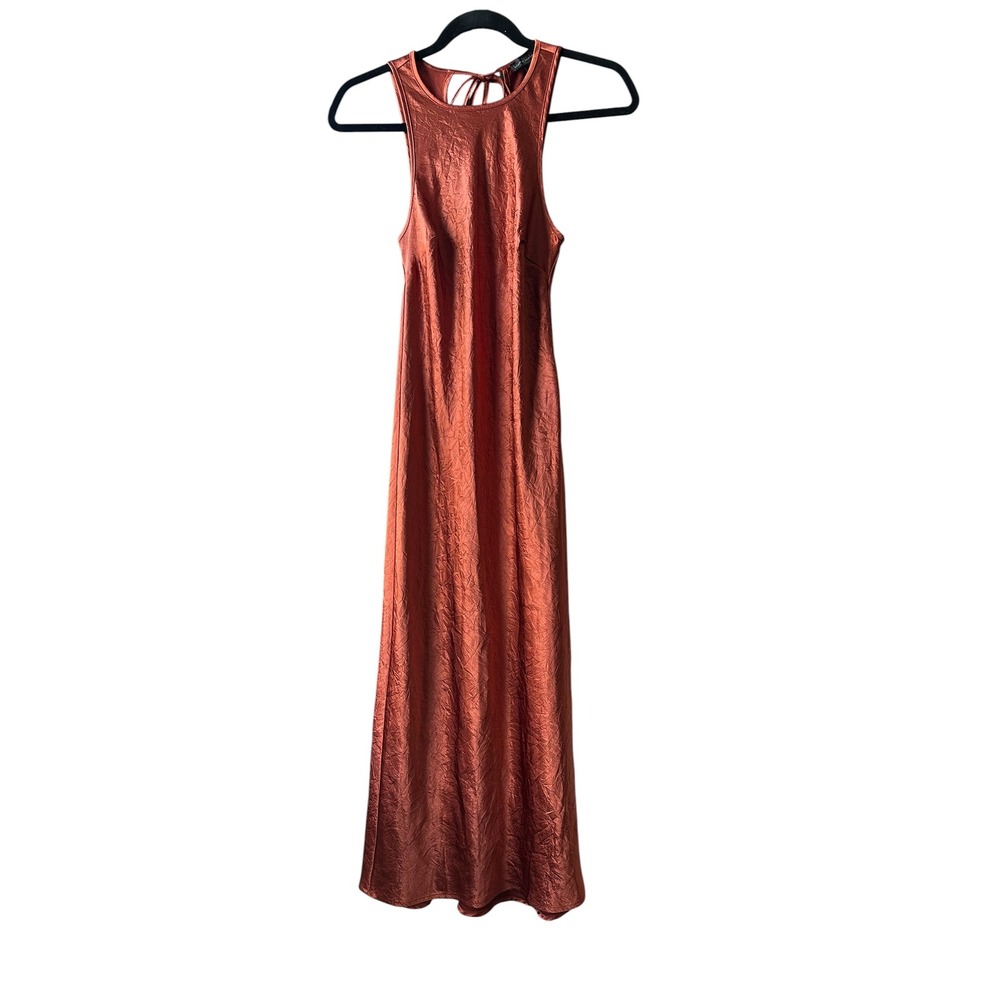 Boho House of Harlow 1960 Crinkle Satin Maxi Dress XS Copper Racerback